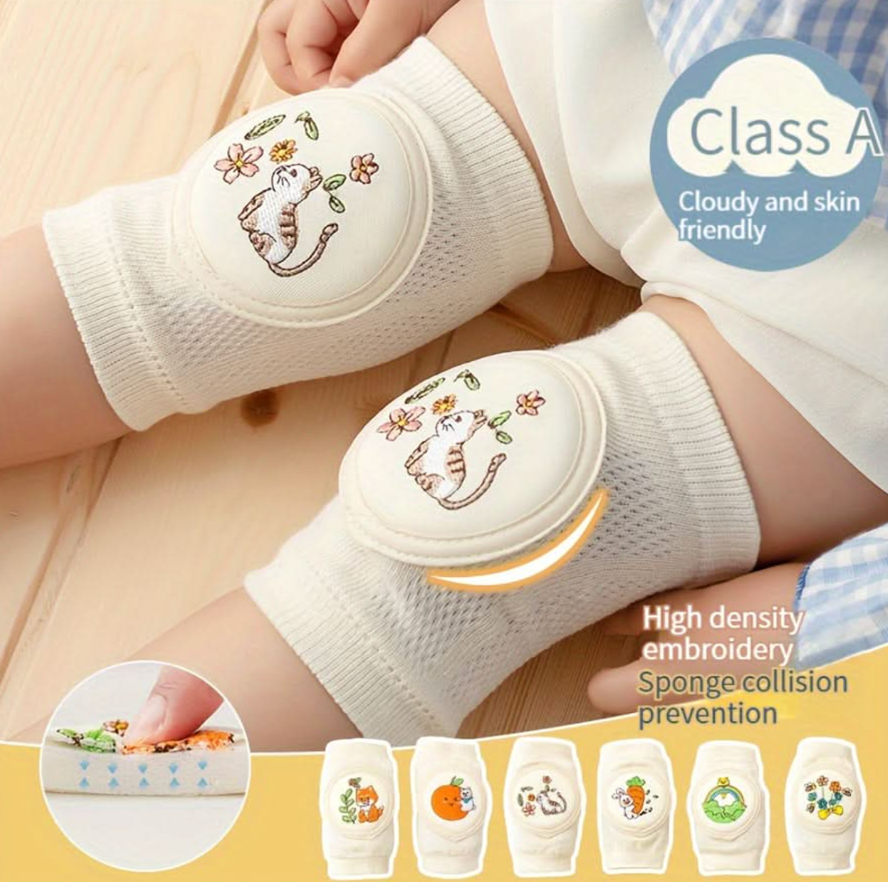 Baby Knee Pads with Cute Animal Embroidery – Safe Crawling, Happy Baby