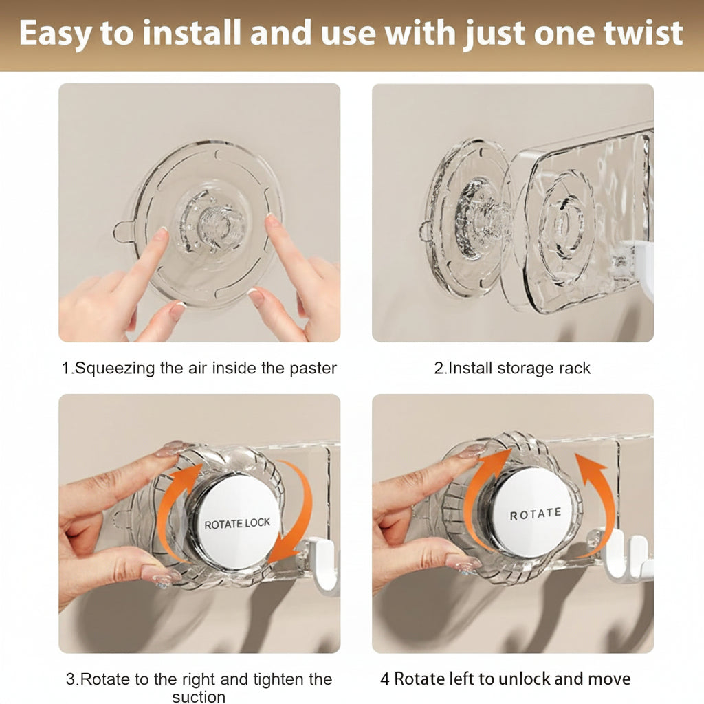 Heavy-Duty Wall-Mounted Suction Hooks — No Drilling, Holds Heavy Items, Waterproof