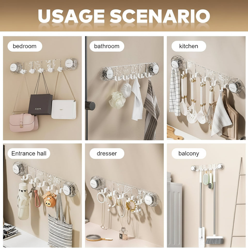 Heavy-Duty Wall-Mounted Suction Hooks — No Drilling, Holds Heavy Items, Waterproof